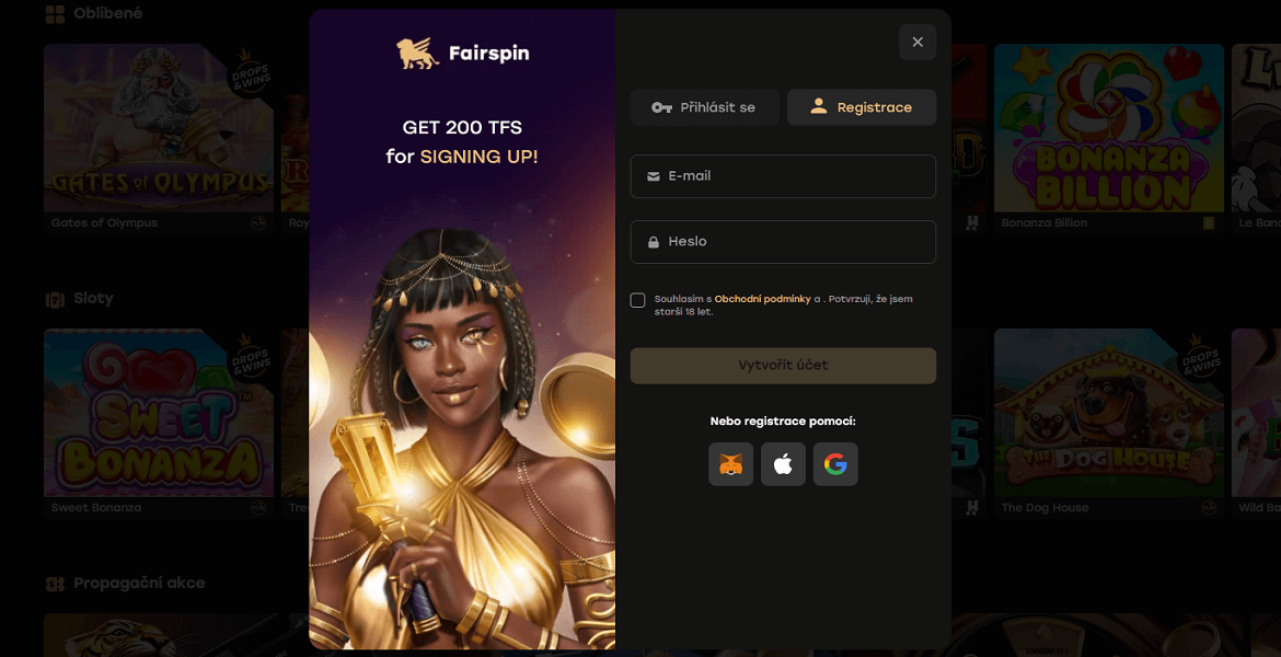 Přihlášení na FairSpin Casino